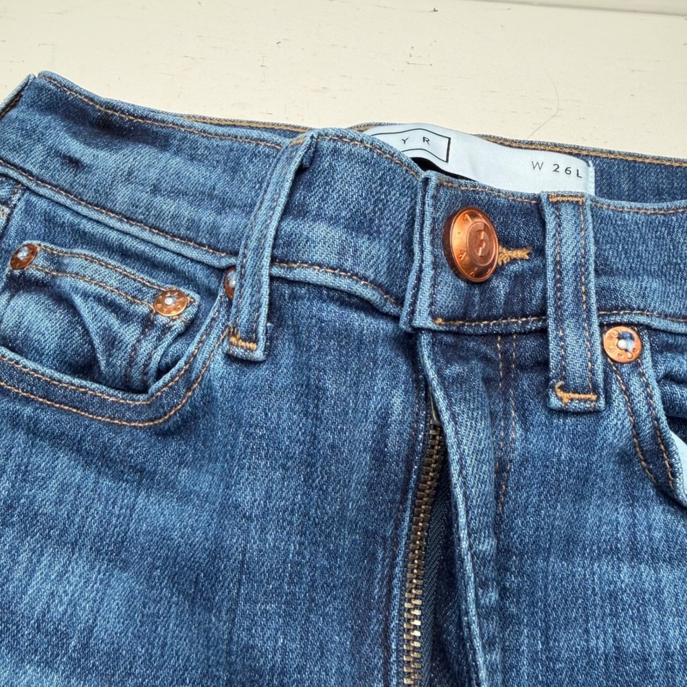 AYR Straight Leg Jeans Blue Medium Wash Women's Size 26L The Pop Flared - Picture 3 of 7